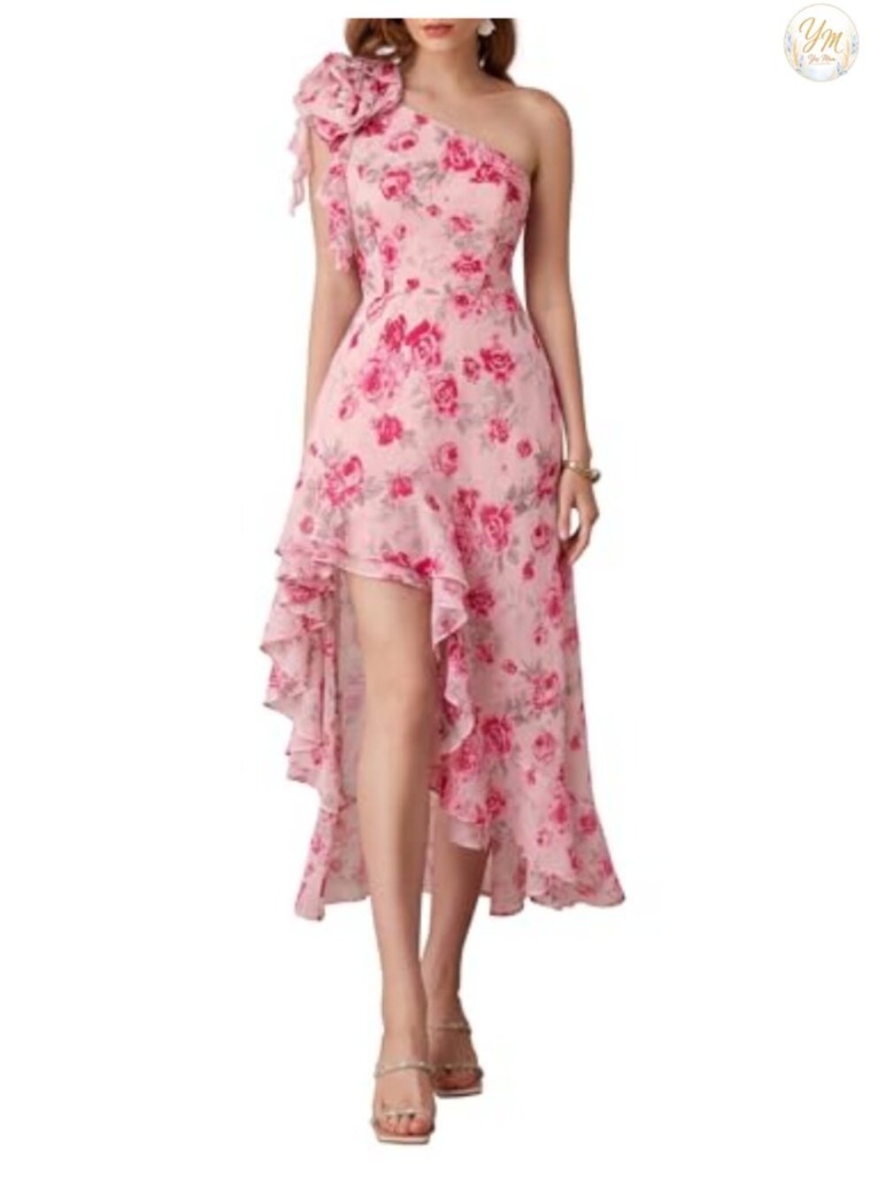 One Shoulder Floral Maxi Dress Women Summer Sleeveless Ruffle A-Line Formal